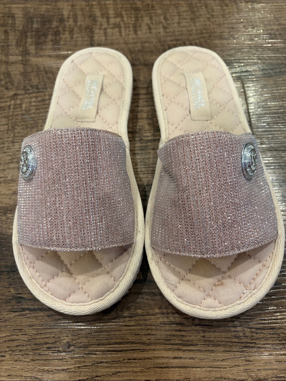 Michael Kors Glitter Slide Sandals in Light Pink